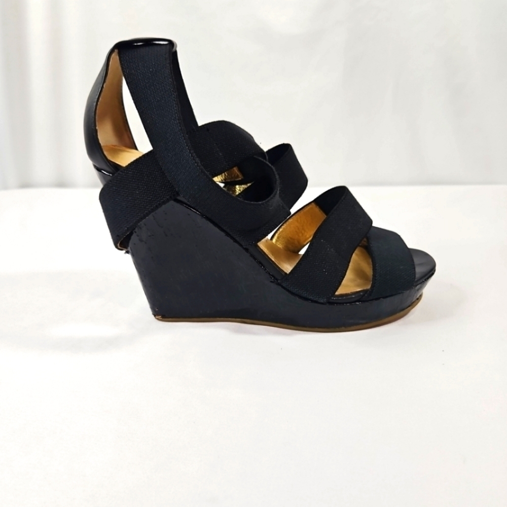 Daniblack Black Strappy Wedge Sandals Sz 8.5